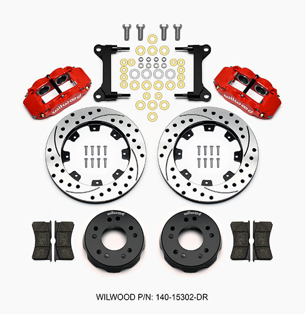 63-70 CHEVY C10 FRONT DISC BRAKE KIT & WILWOOD ALUM DROP SPINDLES,12" DRILL,RED