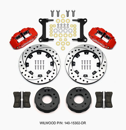 71-87 CHEVY C10 FULL DISC BRAKE KIT & WILWOOD ALUM DROP SPINDLES,12" DRILLED,RED