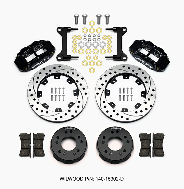 63-70 CHEVY C10 FRONT DISC BRAKE KIT & WILWOOD ALUM DROP SPINDLES,12" DRILL,BLCK