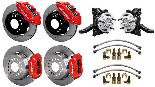 63-70 CHEVY C10 FULL DISC BRAKE KIT & WILWOOD ALUM DROP SPINDLES,12" ROTORS,RED