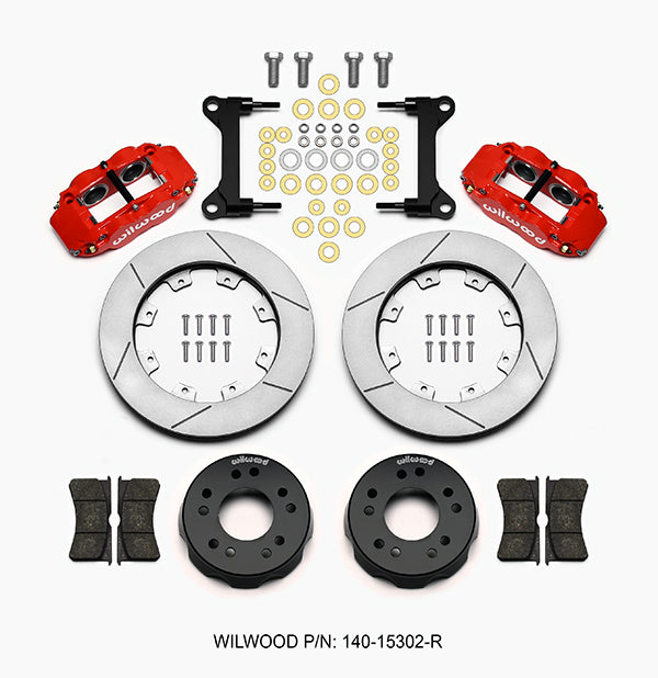 63-70 CHEVY C10 FRONT DISC BRAKE KIT & WILWOOD ALUM DROP SPINDLES,12" ROTORS,RED