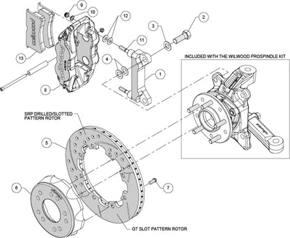 63-70 CHEVY C10 FRONT DISC BRAKE KIT & WILWOOD ALUM DROP SPINDLES,12" ROTORS,BLK