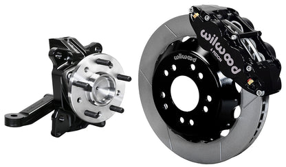 71-87 CHEVY C10 FRONT DISC BRAKE KIT & WILWOOD ALUM DROP SPINDLES,13" ROTORS,BLK