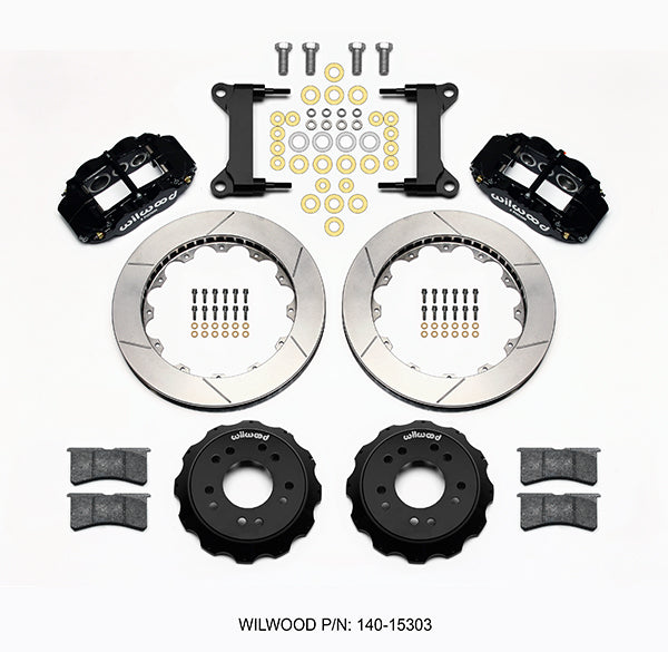 71-87 CHEVY C10 FRONT DISC BRAKE KIT & WILWOOD ALUM DROP SPINDLES,14" ROTORS,BLK