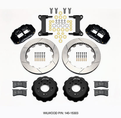 71-87 CHEVY C10 FRONT DISC BRAKE KIT & WILWOOD ALUM DROP SPINDLES,14" ROTORS,BLK