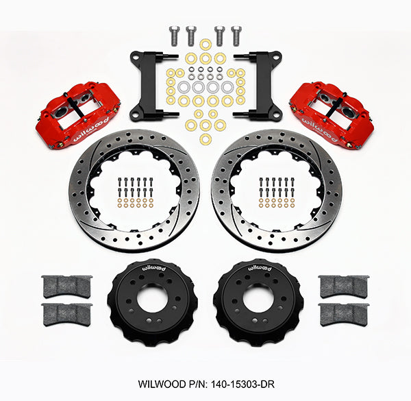 63-70 CHEVY C10 FRONT DISC BRAKE KIT & WILWOOD ALUM DROP SPINDLES,13" DRILL,RED