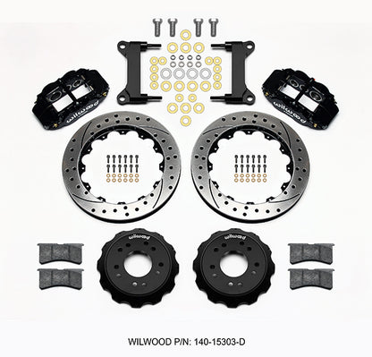 63-70 CHEVY C10 FRONT DISC BRAKE KIT & WILWOOD ALUM DROP SPINDLES,14" DRILL,BLCK