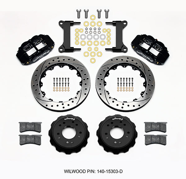 63-70 CHEVY C10 FRONT DISC BRAKE KIT & WILWOOD ALUM DROP SPINDLES,13" DRILL,BLCK