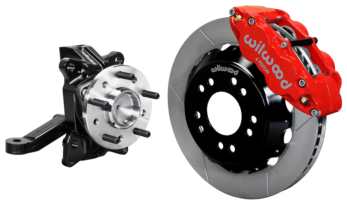71-87 CHEVY C10 FRONT DISC BRAKE KIT & WILWOOD ALUM DROP SPINDLES,13" ROTORS,RED
