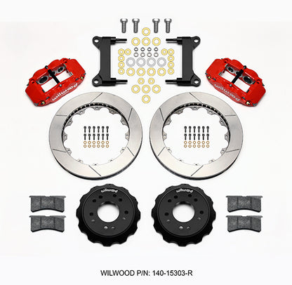 71-87 CHEVY C10 FULL DISC BRAKE KIT & WILWOOD ALUM DROP SPINDLES,13" ROTORS,RED