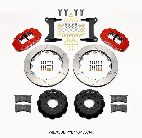63-70 CHEVY C10 FULL DISC BRAKE KIT & WILWOOD ALUM DROP SPINDLES,13" ROTORS,RED
