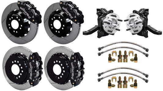 63-70 CHEVY C10 FULL DISC BRAKE KIT & WIL ALUM DROP SPINDLES,14"/13" ROTORS,BLCK