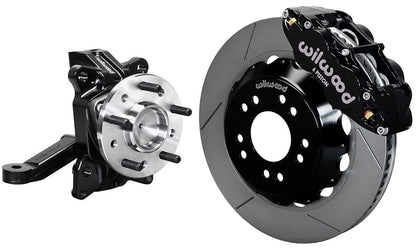 71-87 CHEVY C10 FRONT DISC BRAKE KIT & WILWOOD ALUM DROP SPINDLES,14" ROTORS,BLK