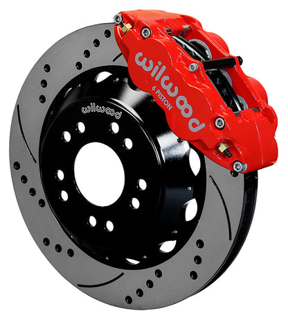 63-87 CHEVY C10 FRONT DISC BRAKE KIT FOR WILWOOD ALUM SPINDLES,14" DRILLED,RED