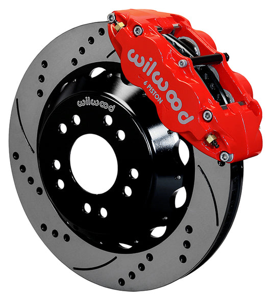 63-87 CHEVY C10 FRONT DISC BRAKE KIT FOR WILWOOD ALUM SPINDLES,14" DRILLED,RED