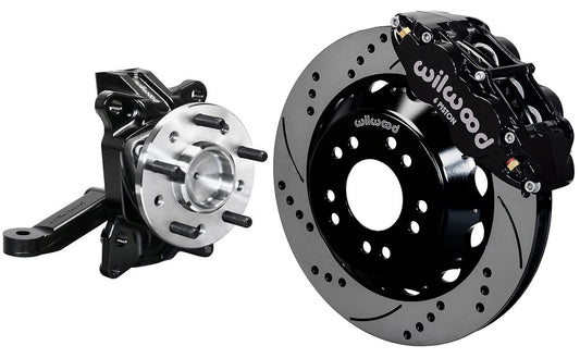 63-70 CHEVY C10 FRONT DISC BRAKE KIT & WILWOOD ALUM DROP SPINDLES,14" DRILL,BLCK