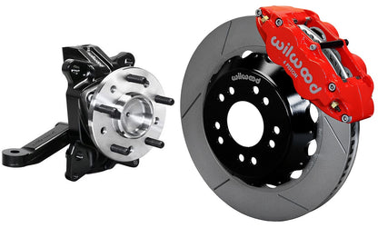 71-87 CHEVY C10 FRONT DISC BRAKE KIT & WILWOOD ALUM DROP SPINDLES,14" ROTORS,RED