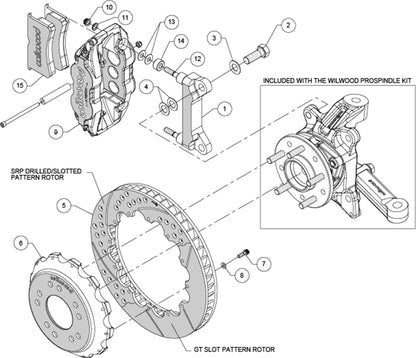 63-87 CHEVY C10 FRONT DISC BRAKE KIT FOR WILWOOD ALUM SPINDLES,14" DRILLED,BLACK