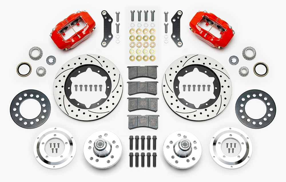 65-72 CDP A-BODY W/DISC SPINDLES FULL DISC BRAKE KIT,11" DRILLED ROTORS,RED