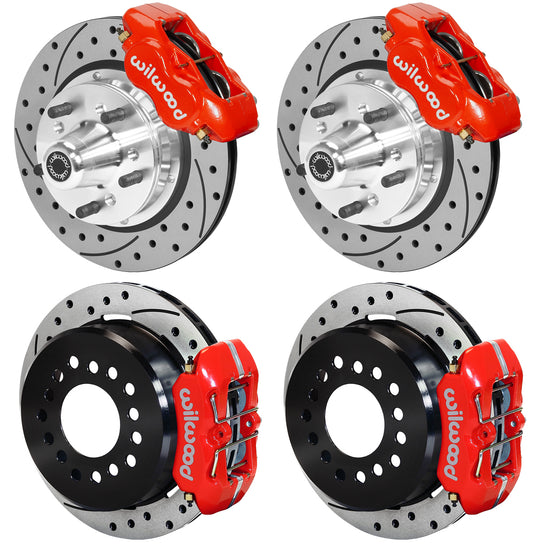 65-72 CDP A-BODY W/DISC SPINDLES FULL DISC BRAKE KIT,11" DRILLED ROTORS,RED