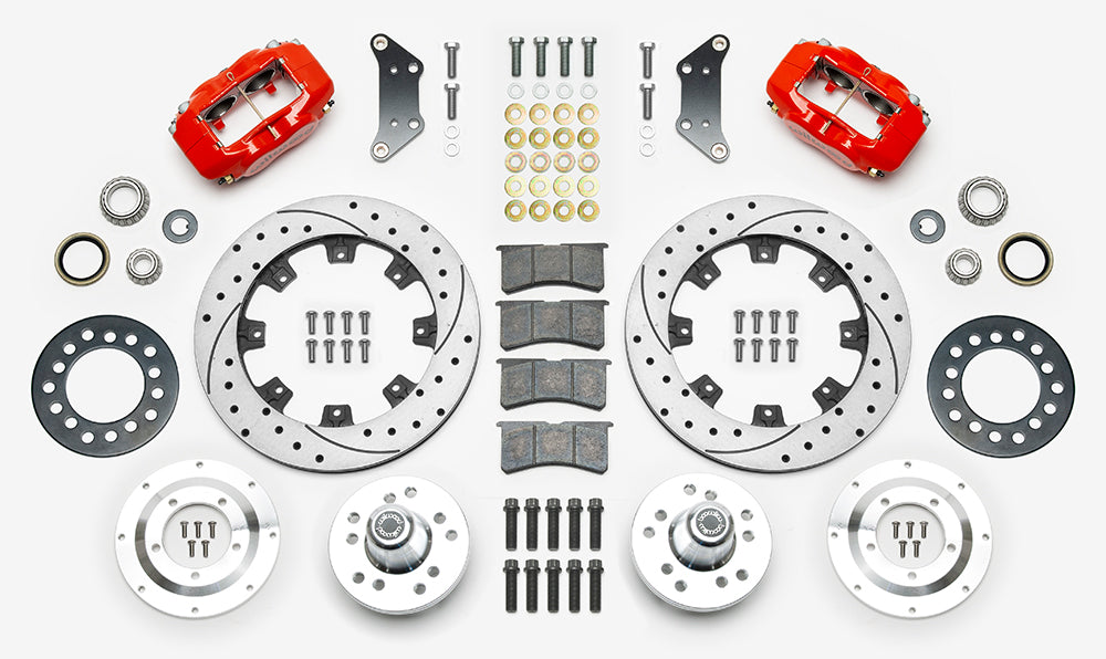 65-72 CDP A-BODY W/DISC SPINDLES FULL DISC BRAKE KIT,12" DRILLED ROTORS,RED