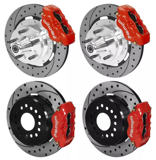 65-72 CDP A-BODY W/DISC SPINDLES FULL DISC BRAKE KIT,12" DRILLED ROTORS,RED