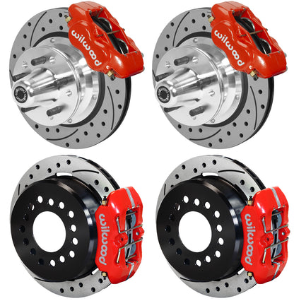 73-83 CDP W/DISC SPINDLES FULL DISC BRAKE KIT,11" DRILLED ROTORS,RED