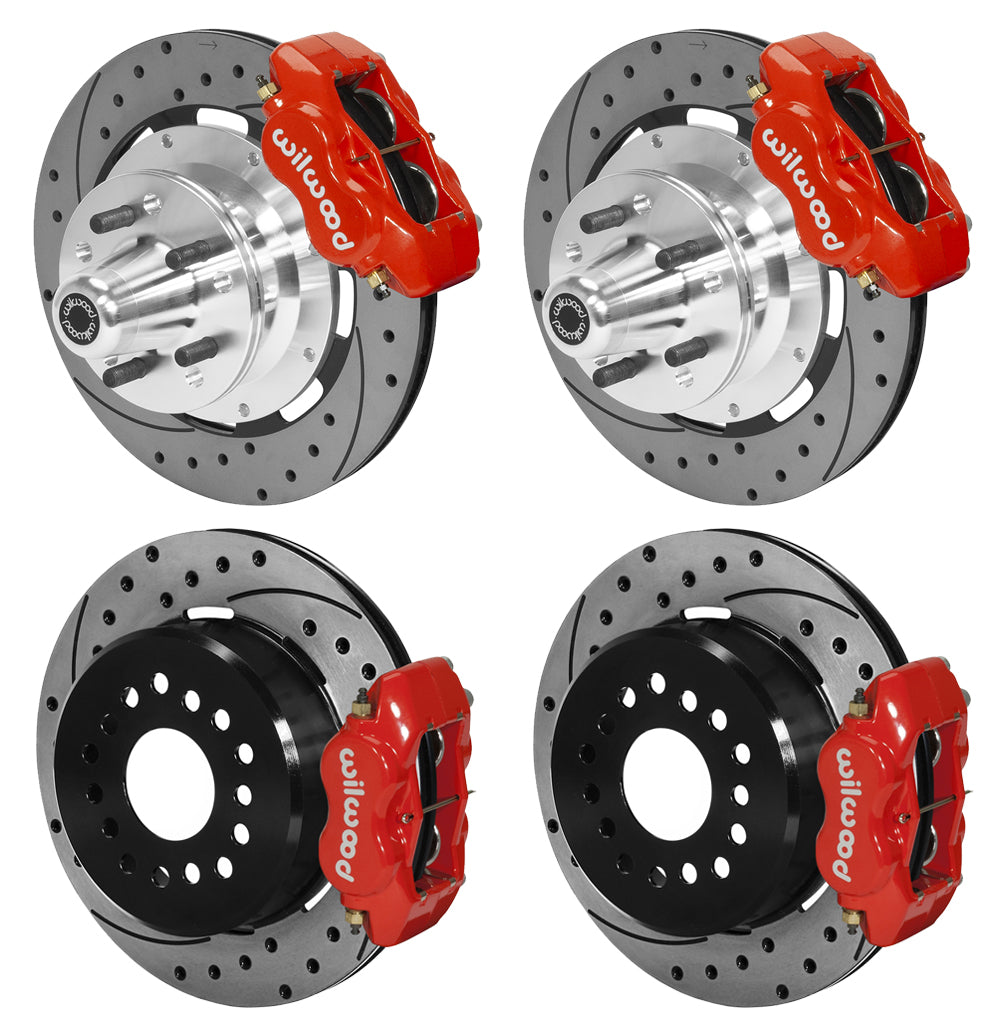 73-83 CDP W/DISC SPINDLES FULL DISC BRAKE KIT,12" DRILLED ROTORS,RED
