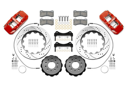 18-21 WRANGLER JL FULL DISC BRAKE KIT,14" DRILLED ROTORS,RED CALIPERS