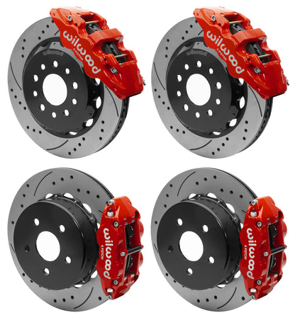 18-21 WRANGLER JL FULL DISC BRAKE KIT,14" DRILLED ROTORS,RED CALIPERS