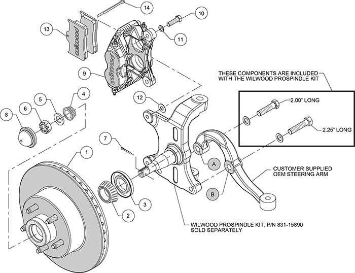 64-74 GM FRONT DISC BRAKE KIT FOR WILWOOD PRO SPINDLES,11" ROTORS,RED