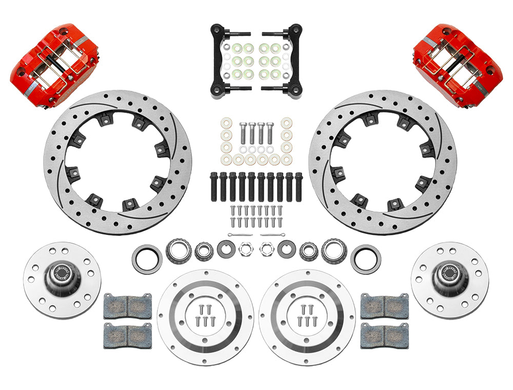 64-74 GM FRONT DISC BRAKE KIT FOR WILWOOD PRO SPINDLES,11.75" DRILLED ROTORS,RED