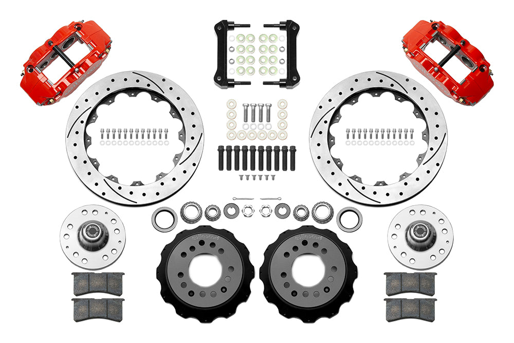 64-74 GM FRONT DISC BRAKE KIT FOR WILWOOD PRO SPINDLES,13" DRILLED ROTORS,RED