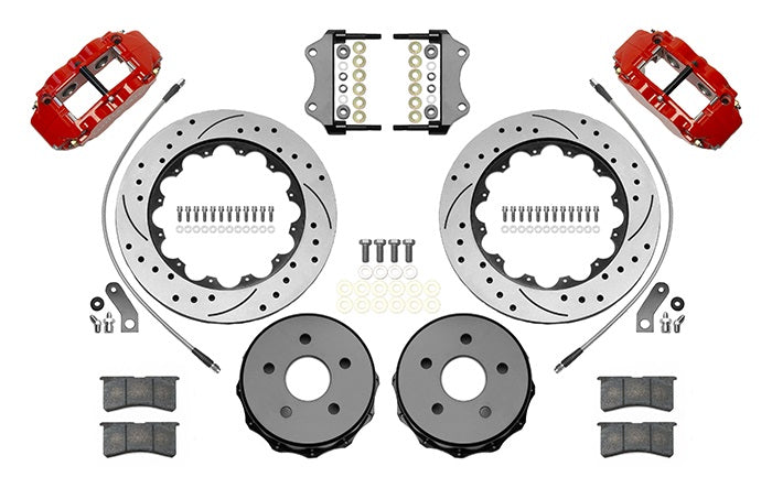 18-21 WRANGLER JL FULL DISC BRAKE KIT,14" DRILLED ROTORS,RED CALIPERS