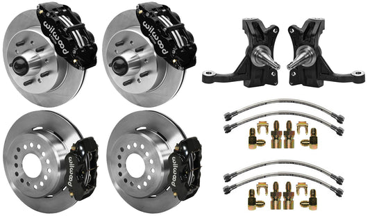 63-70 CHEVY C10 FULL DISC BRAKE KIT & WILWOOD IRON DROP SPINDLES,12" ROTORS,BLCK