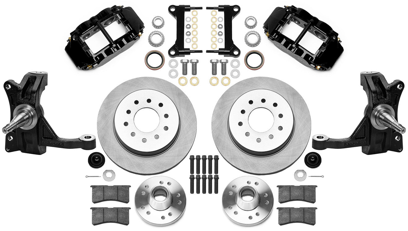 63-70 CHEVY C10 FULL DISC BRAKE KIT & WILWOOD IRON DROP SPINDLES,12" ROTORS,BLCK