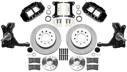 63-70 CHEVY C10 FULL DISC BRAKE KIT & WILWOOD IRON DROP SPINDLES,12" ROTORS,BLCK
