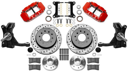 63-70 CHEVY C10 FRONT DISC BRAKE KIT & WILWOOD IRON DROP SPINDLES,12" DRILL,RED