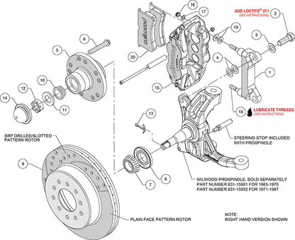 71-87 CHEVY C10 FRONT DISC BRAKE KIT & WILWOOD IRON DROP SPINDLES,12" DRILL,BLCK