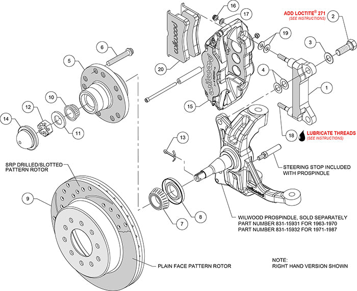 63-70 CHEVY C10 FRONT DISC BRAKE KIT & WILWOOD IRON DROP SPINDLES,12" ROTORS,RED