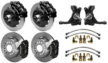 71-87 CHEVY C10 FULL DISC BRAKE KIT & WIL IRON DROP SPINDLES,13"/12" ROTORS,BLCK