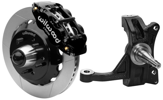 63-70 CHEVY C10 FRONT DISC BRAKE KIT & WILWOOD IRON DROP SPINDLES,13" ROTORS,BLK