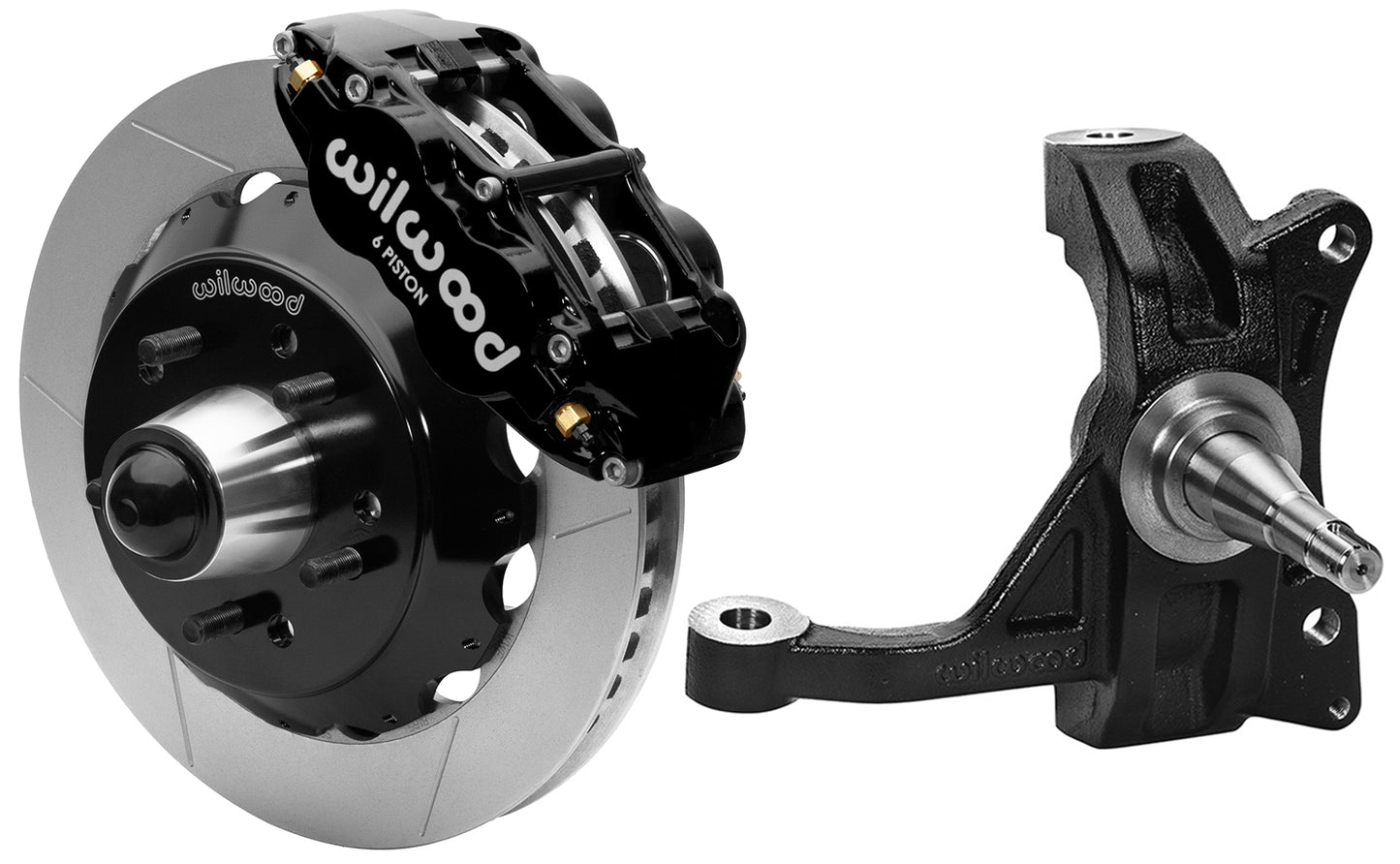 71-87 CHEVY C10 FRONT DISC BRAKE KIT & WILWOOD IRON DROP SPINDLES,13" ROTORS,BLK