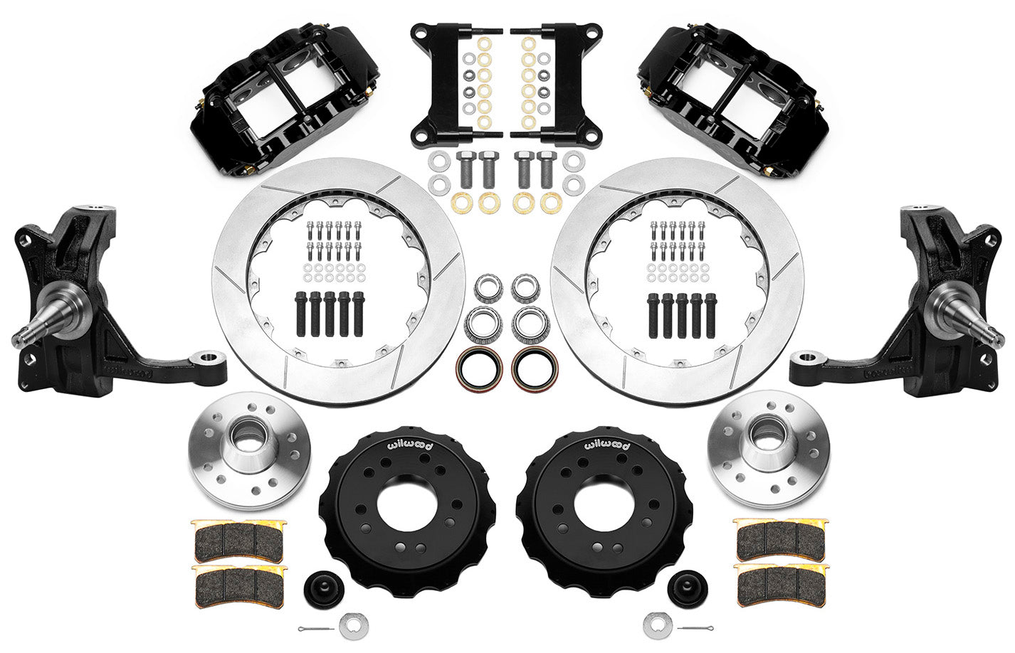 63-70 CHEVY C10 FULL DISC BRAKE KIT & WILWOOD IRON DROP SPINDLES,13" ROTORS,BLCK