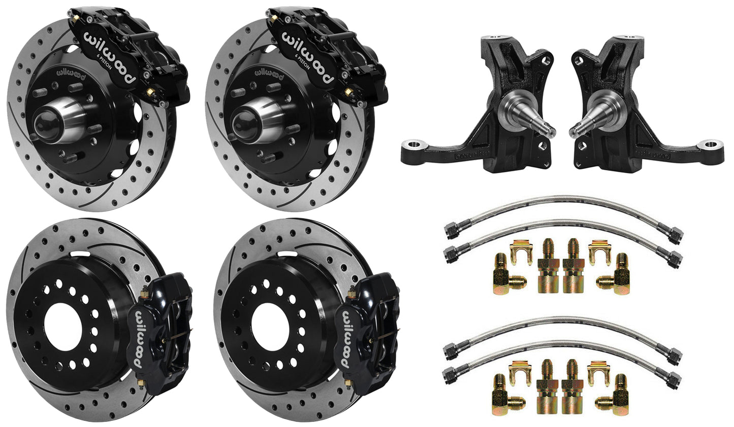 71-87 CHEVY C10 FULL DISC BRAKE KIT & WIL IRON DROP SPINDLES,13"/12" DRILLED,BCK