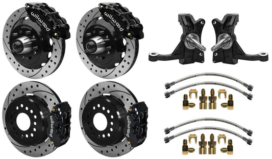 71-87 CHEVY C10 FULL DISC BRAKE KIT & WIL IRON DROP SPINDLES,13"/12" DRILLED,BCK