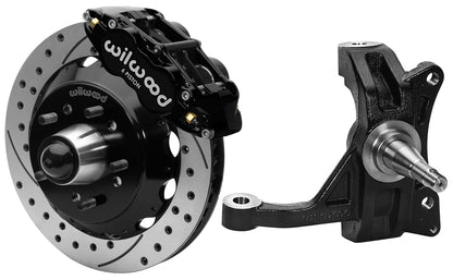 71-87 CHEVY C10 FRONT DISC BRAKE KIT & WILWOOD IRON DROP SPINDLES,13" DRILL,BLK
