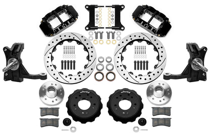 63-70 CHEVY C10 FULL DISC BRAKE KIT & WILWOOD IRON DROP SPINDLES,13" DRILLED,BLK