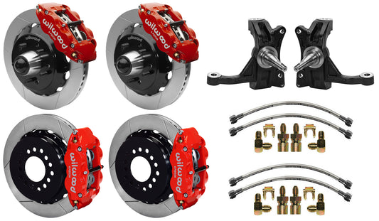 63-70 CHEVY C10 FULL DISC BRAKE KIT & WILWOOD IRON DROP SPINDLES,13" ROTORS,RED