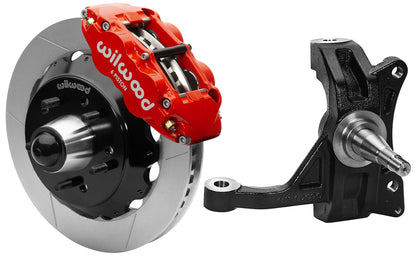 63-70 CHEVY C10 FRONT DISC BRAKE KIT & WILWOOD IRON DROP SPINDLES,13" ROTORS,RED